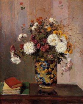 卡米耶 畢沙羅 Bouquet of Flowers, Chrysanthemums in a China Vase